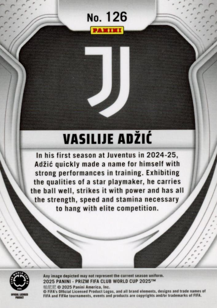 2025 Panini Prizm Club World Cup Vasilije Adzic RC #126 Juventus