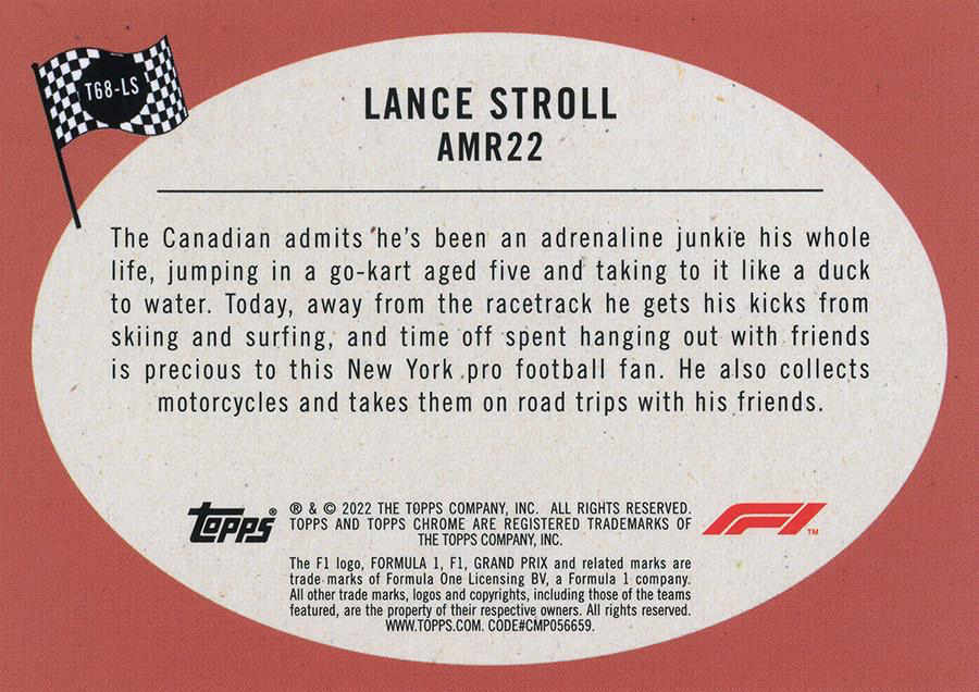2022 Topps Chrome Formula 1 1968 Topps Hot Rods Lance Stroll #T68-LS Aston Martin Aramco Cognizant F1 Team