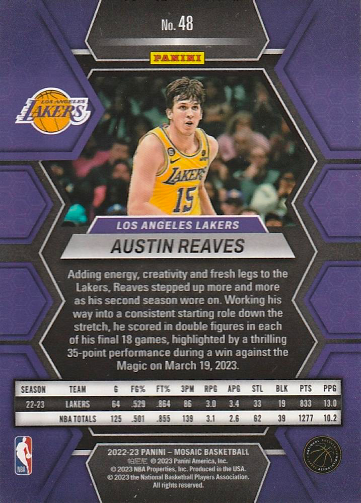 2022 Panini Mosaic Austin Reaves #48 Los Angeles Lakers
