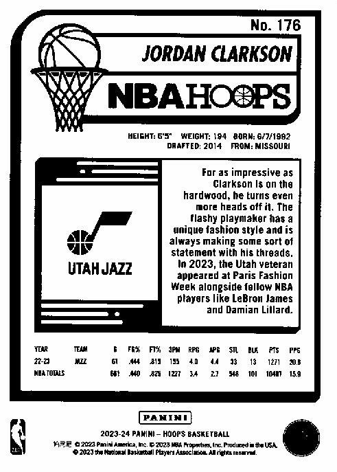 2023 Panini Hoops Jordan Clarkson #176 Utah Jazz