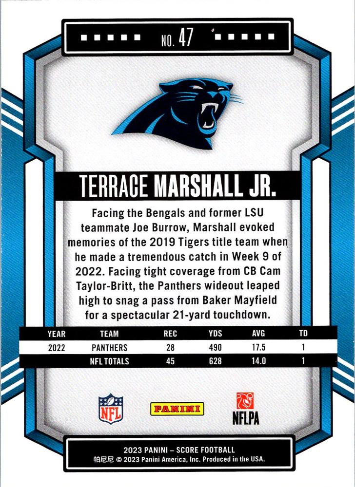 2023 Panini Score Football Terrace Marshall Jr. Carolina Panthers #47