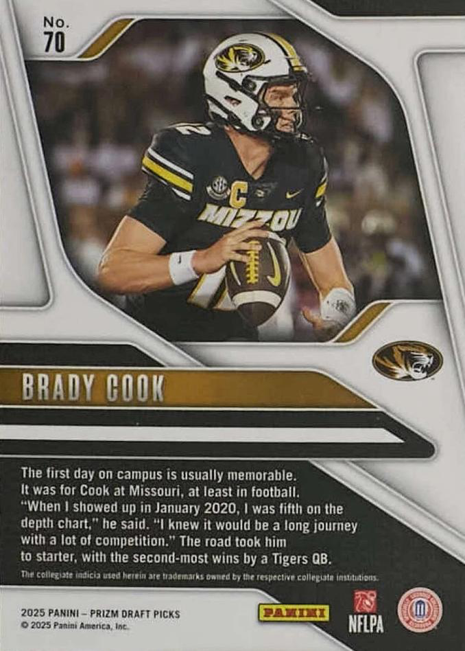 2025 Panini Prizm Draft Picks Brady Cook #70 Missouri Tigers