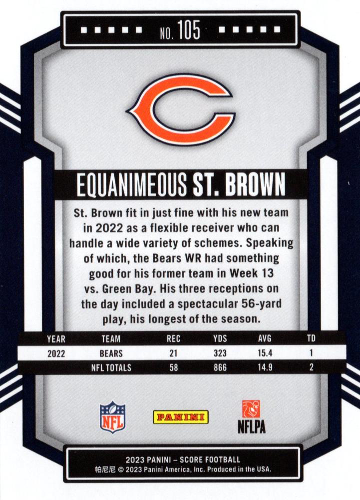 2023 Panini Score Football Equanimeous St. Brown Chicago Bears #105