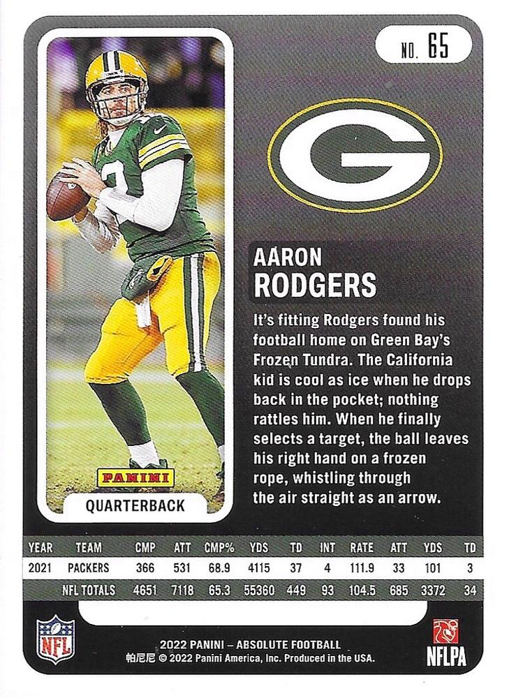 2022 Panini Absolute Aaron Rodgers #65 Green Bay Packers
