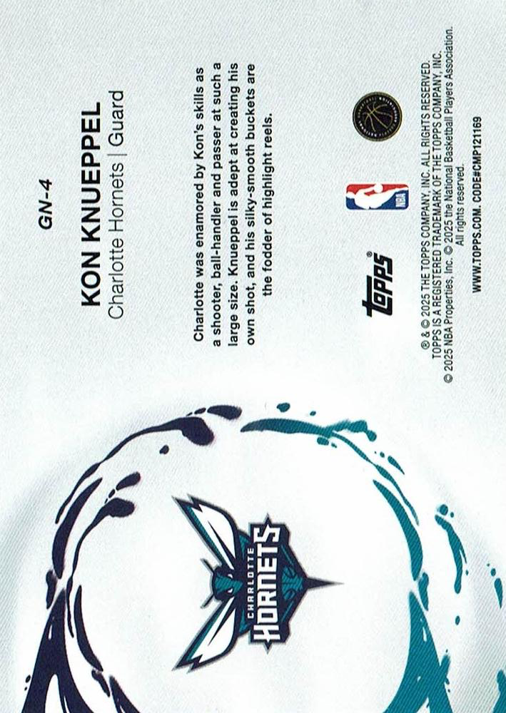 2025 Topps NBA Generation Now Kon Knueppel GN-4 Charlotte Hornets