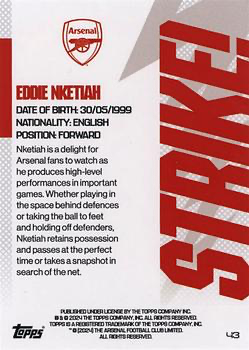 2023 Topps Arsenal Team Set Eddie Nketiah Strike! #43 Arsenal FC