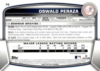 2023 Topps Bowman Oswald Peraza RC New York Yankees #70