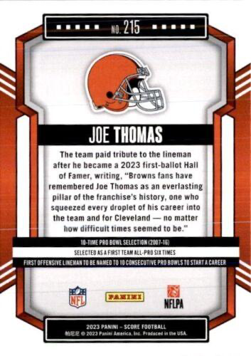 2023 Panini Score Football Joe Thomas Cleveland Browns #215