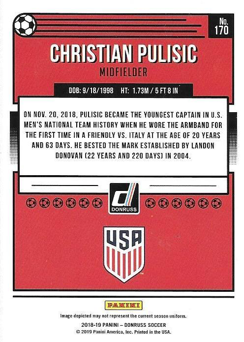2018 Panini Donruss Christian Pulisic #170 USA