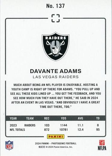 2024 Panini Photogenic Davante Adams #137 Las Vegas Raiders