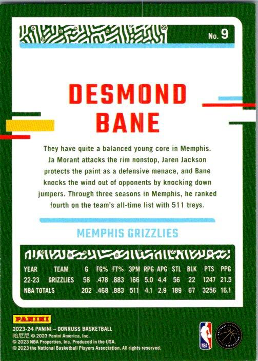 2023 Panini Donruss Desmond Bane #9 Memphis Grizzlies