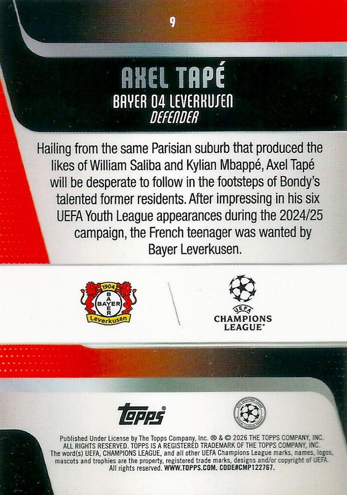 2025 Topps Flagship UCC Axel Tapé RC #9 Bayer Leverkusen