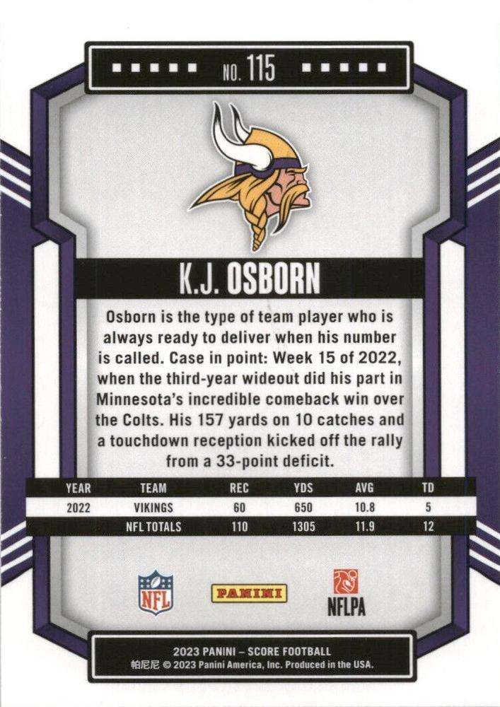 2023 Panini Score Football K.J. Osborn Minnesota Vikings #115