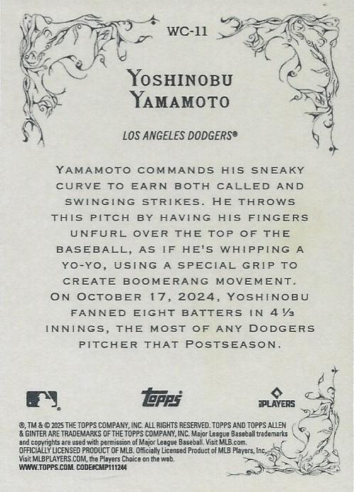 2025 Topps Allen & Ginter Wicked Curves Yoshinobu Yamamoto #WC-11 Los Angeles Dodgers