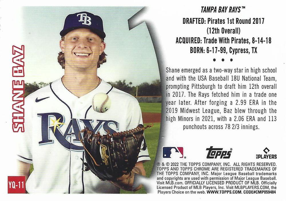 2022 Topps Chrome 1996 Youthquake Shane Baz #YQ-11 Tampa Bay Rays