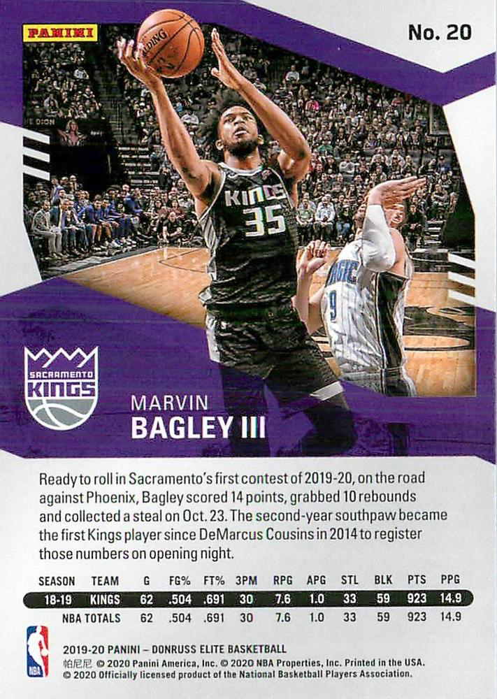 2019 Panini Donruss Elite Marvin Bagley III #20 Sacramento Kings