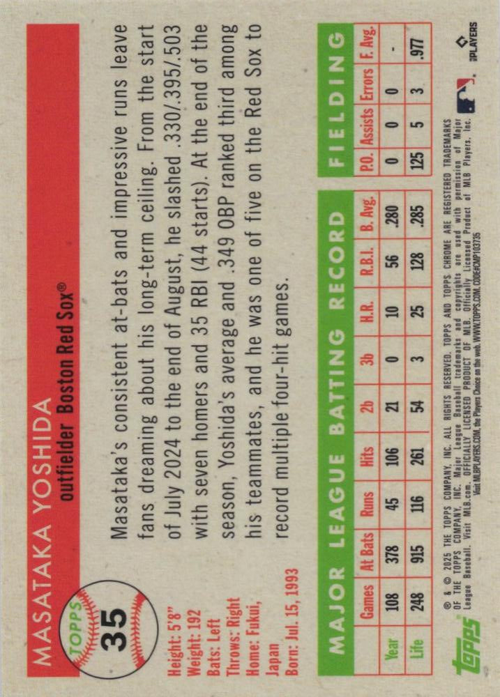 2025 Topps Chrome Platinum Masataka Yoshida #35 Boston Red Sox