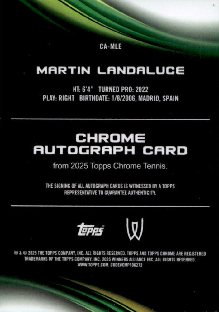 2025 Topps Chrome Tennis Autograph Martin Landaluce #CA-MLE