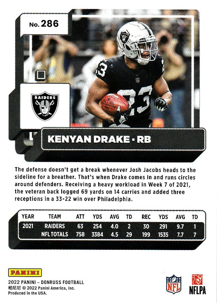 2022 Panini Donruss Kenyan Drake #286 Las Vegas Raiders