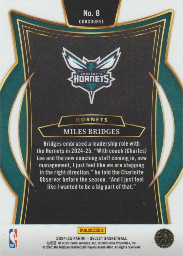 2024 Panini Select Miles Bridges Blue #8 Charlotte Hornets