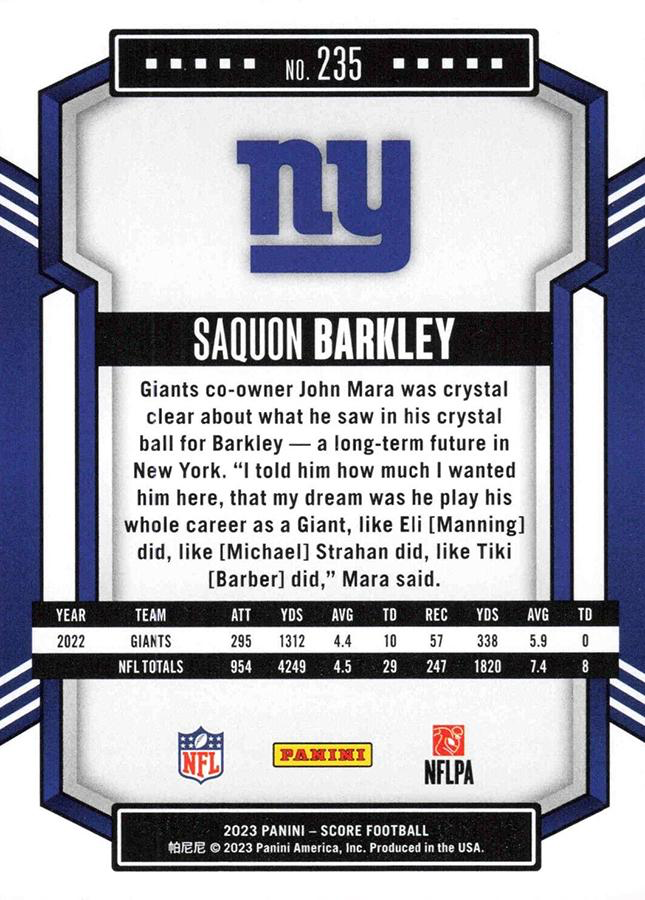 2023 Panini Score Football Saquon Barkley New York Giants #235
