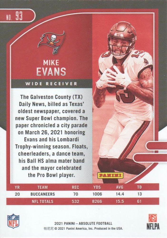 2021 Panini Absolute Retail Mike Evans #93 Tampa Bay Buccaneers