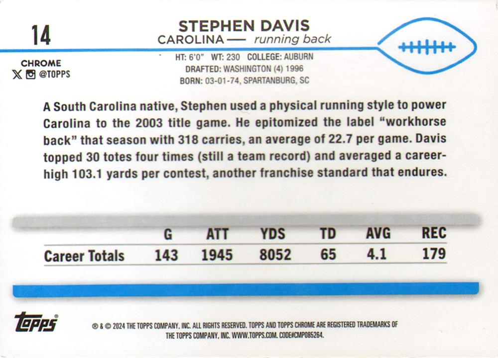 2024 Topps Chrome Football Stephen Davis #14 Carolina Panthers