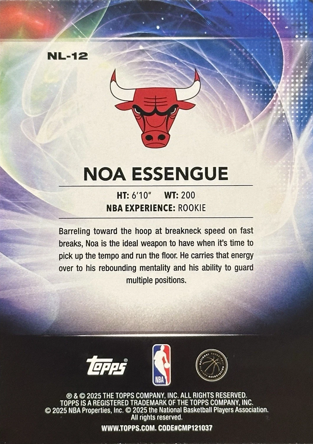 2025 Topps NBA No Limit Rainbow Foilboard Noa Essengue NL-12 Chicago Bulls
