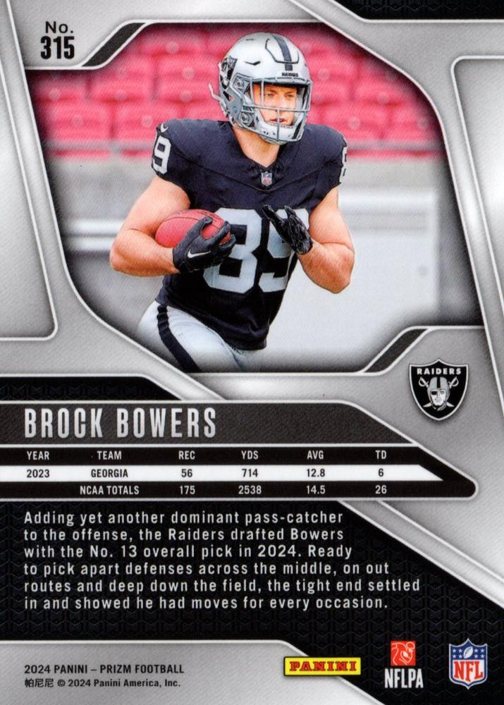 2024 Panini Prizm Brock Bowers RC #315 Las Vegas Raiders