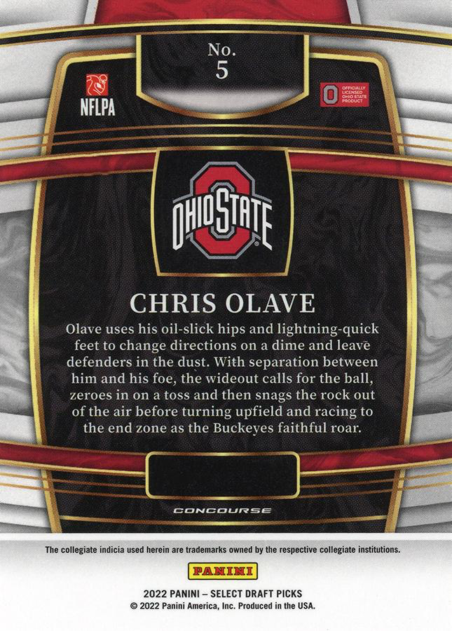 2022 Panini Select Draft Picks Blue Chris Olave #5 Ohio State Buckeyes