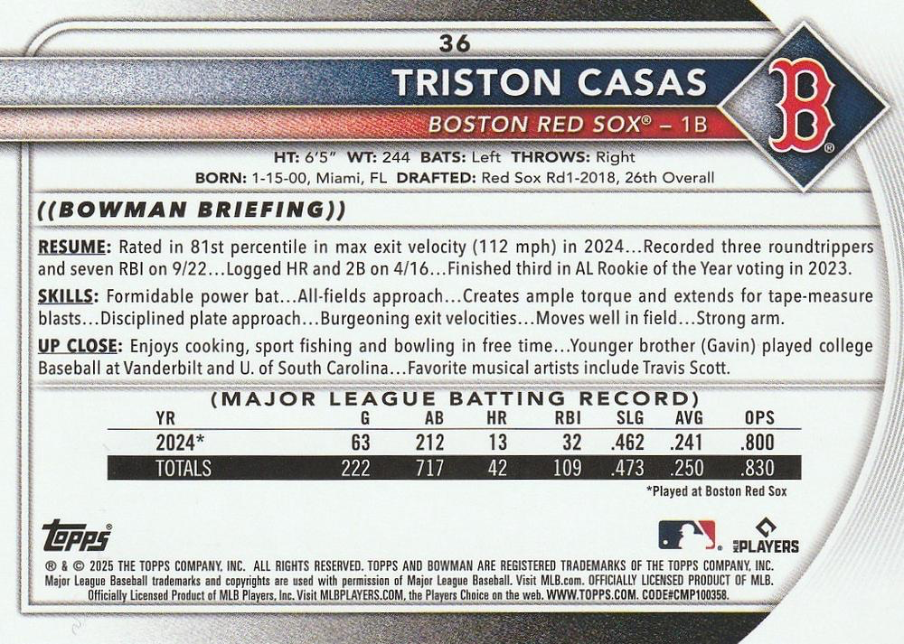 2025 Topps Bowman Triston Casas Boston Red Sox #36