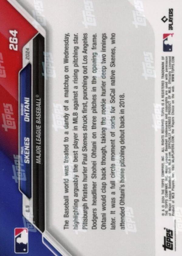 2024 Topps Now "Big on Big" RC Paul Skenes / Shohei Ohtani #264 Pirates / Dodgers