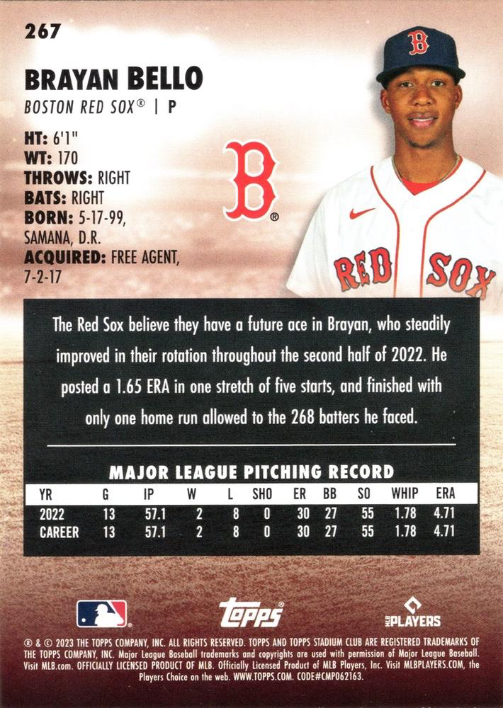 2023 Topps Stadium Club Brayan Bello RC Boston Red Sox #267
