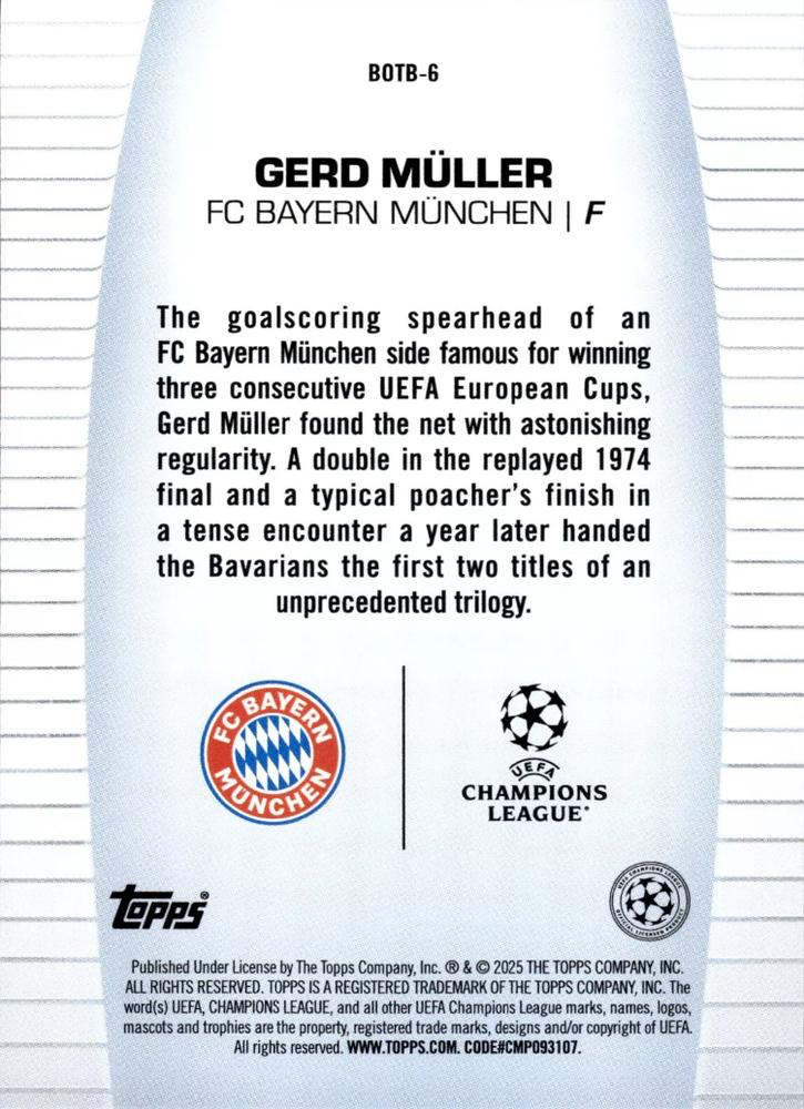 2024 Topps UCC Gerd Müller Best of the Best #BOTB-6 FC Bayern Munchen