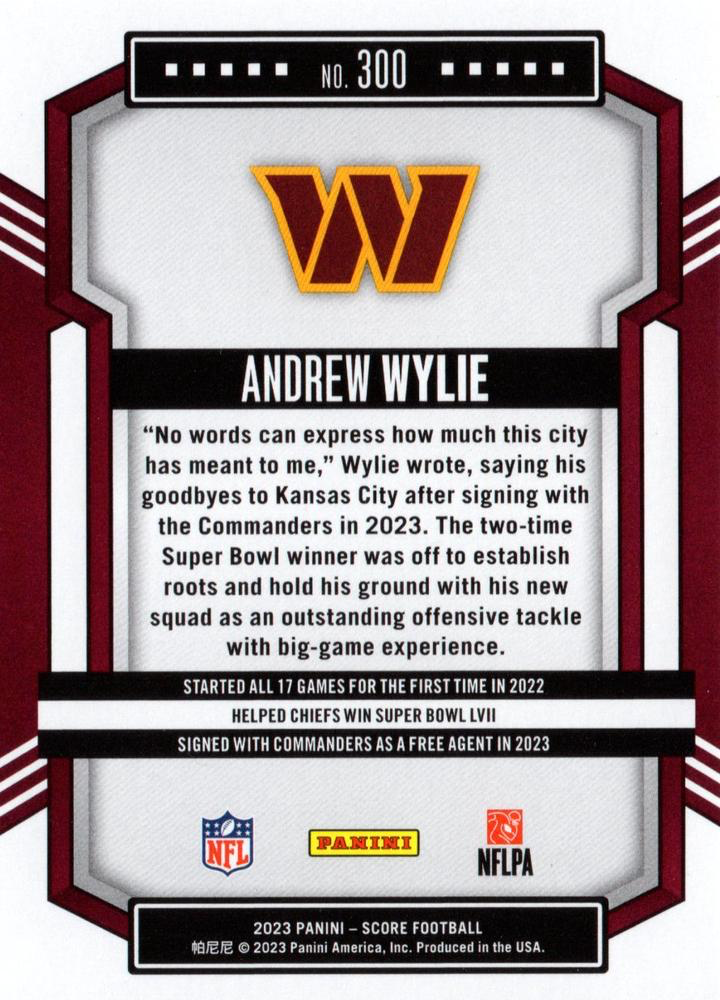 2023 Panini Score Football Andrew Wylie Washington Commanders #300