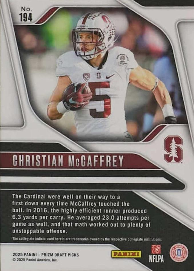 2025 Panini Prizm Draft Picks Christian McCaffrey #194 Stanford Cardinal