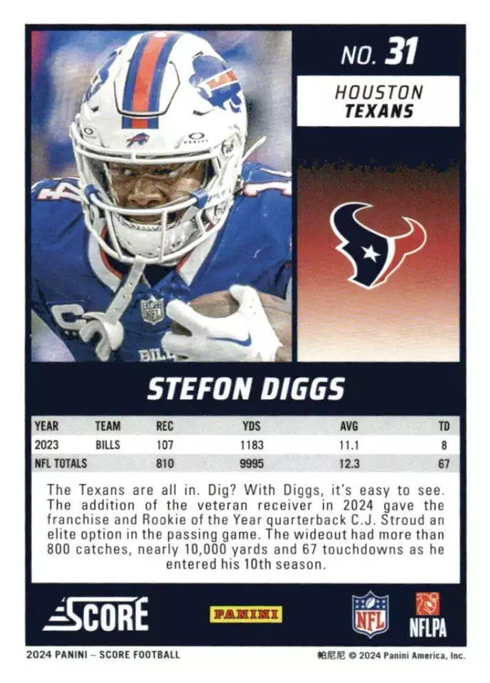 2024 Panini Score Football Stefon Diggs Houston Texans #31