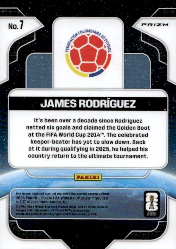 2026 Panini Prizm World Cup Global Reach Silver James Rodriguez #7 Colombie