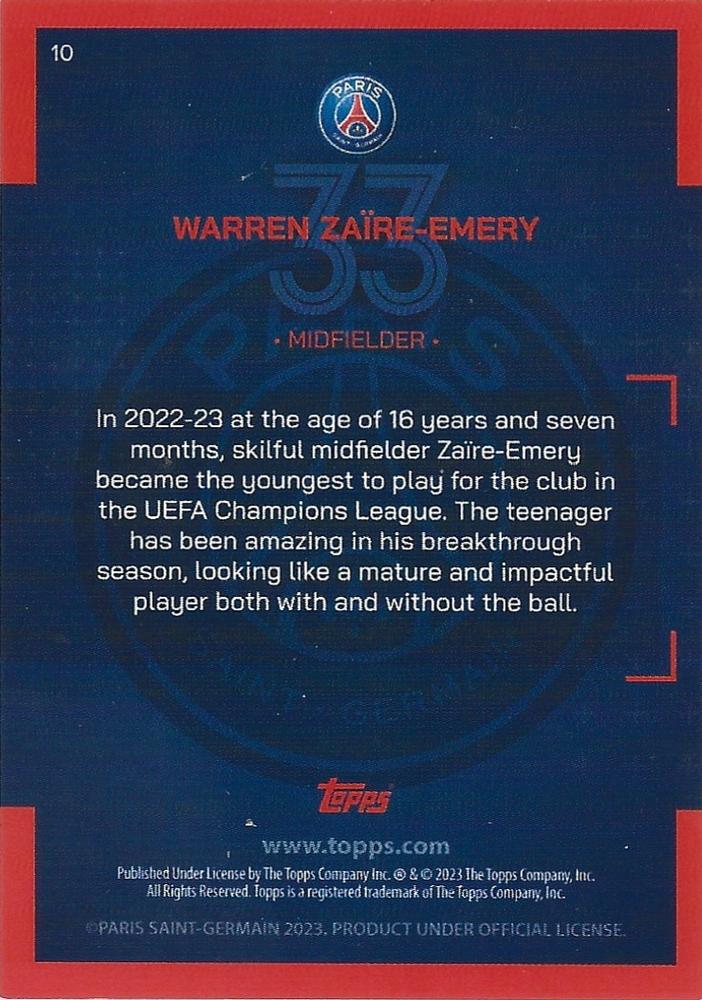2022 Topps PSG Team Set RC Warren Zaïre-Emery #10 Paris Saint-Germain