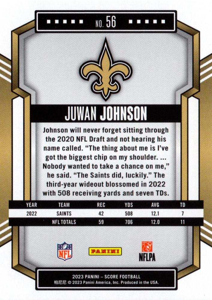 2023 Panini Score Football Juwan Johnson New Orleans Saints #56