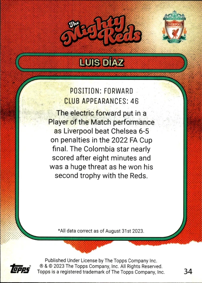 2023 Topps Liverpool Team Set Luis Diaz MR #34 Liverpool