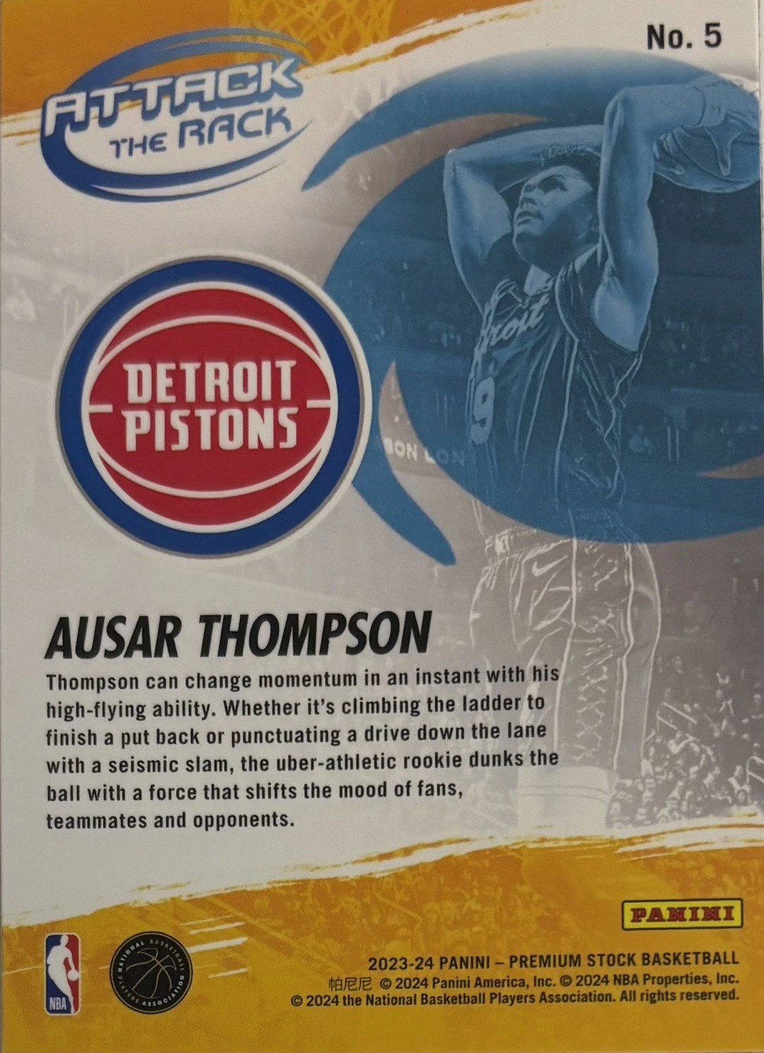 2023 Panini Premium Stock Attack the Rack RC Ausar Thompson #5 Detroit Pistons