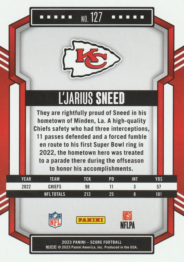 2023 Panini Score Football L'Jarius Sneed Kansas City Chiefs #127