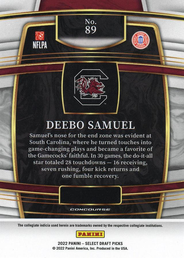 2022 Panini Select Draft Picks Blue Deebo Samuel #89 South Carolina Gamecocks