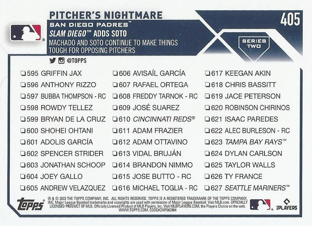 2023 Topps Series 2 Royal Blue Parallel Pitcher's Nightmare CL CPC San Diego Padres #405