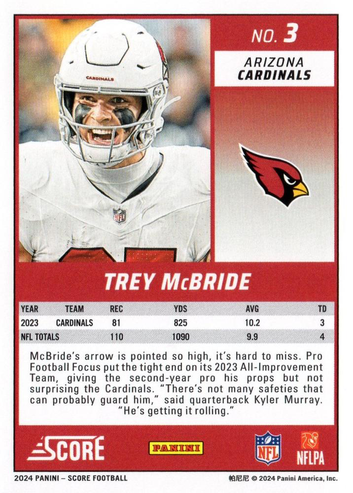 2024 Panini Score Football Trey McBride Arizona Cardinals #3