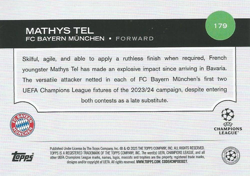 2024 Topps UCC Mathys Tel #179 FC Bayern Munchen
