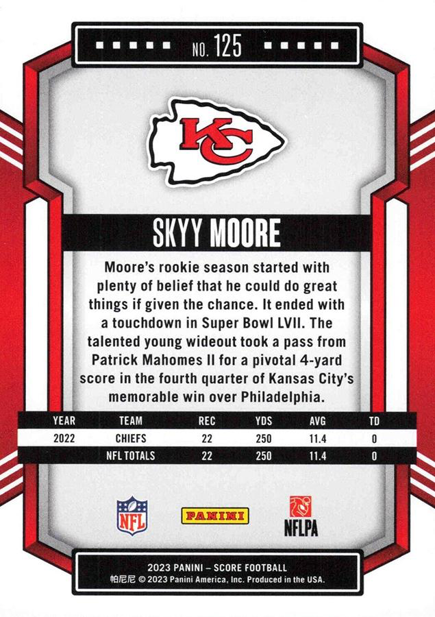 2023 Panini Score Football Skyy Moore Kansas City Chiefs #125
