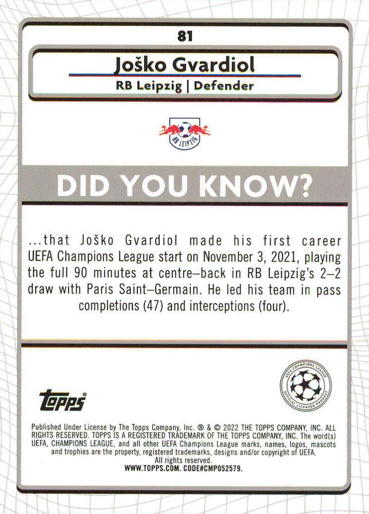 2021 Topps Merlin UEFA Club Competitions Josko Gvardiol RC #81 RB Leipzig