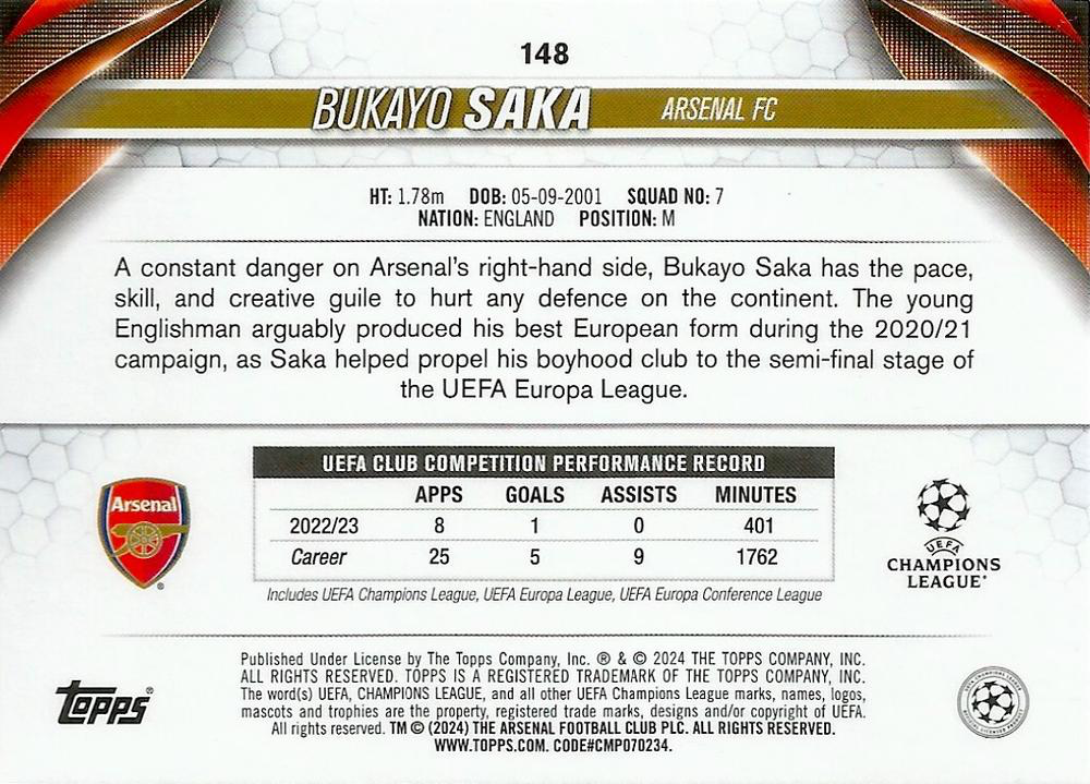 2023 Topps UCC Bukayo Saka #148 Arsenal FC